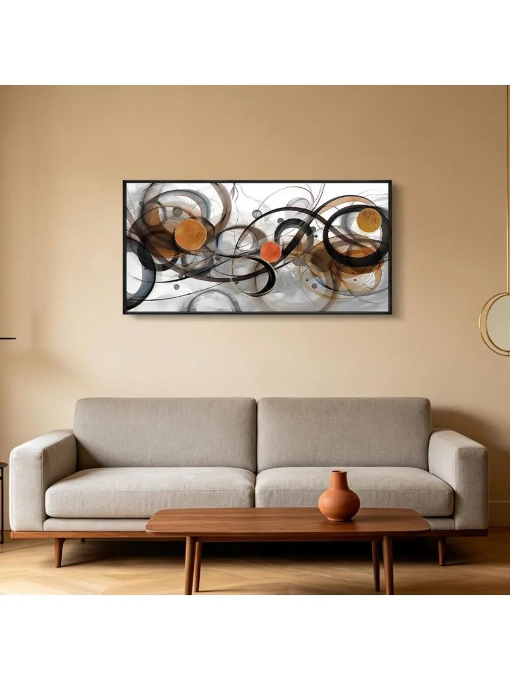 Boho Abstract Black & Orange Canvas Wall Art - Modern Minimalist Decor 40x20